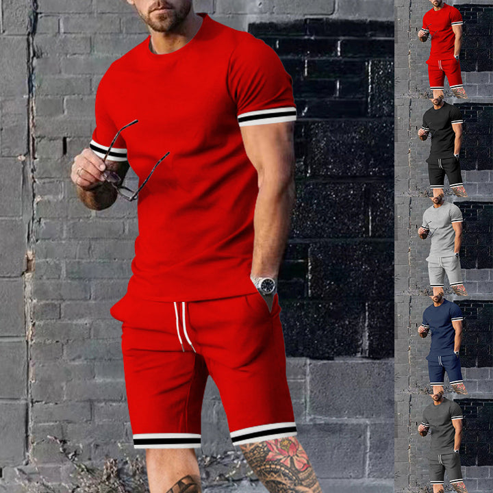 Herren sportliches Kurzarm-Set mit kontrastierenden Akzenten und praktischen Taschen Echoarchiv