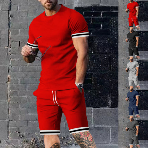 Herren nan athletisches Freizeit-Set aus Baumwoll-Feinjersey mit Kontrastbündchen und Kordelbund-Kurzhose Echo Archiv