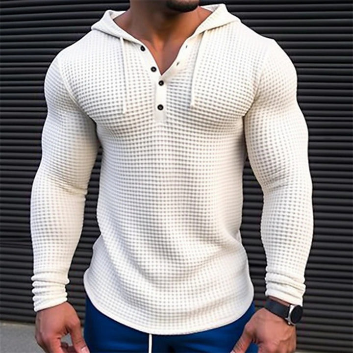 Herren lässiges Waffelstruktur-Hoodie mit Knopfleiste Echoarchiv