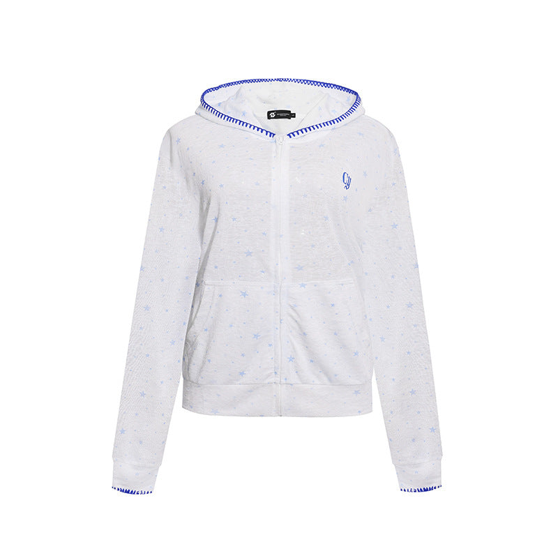 Damen Leichter Kapuzen-Zipcardigan mit Sternenallover und Ziernaht Echoarchiv