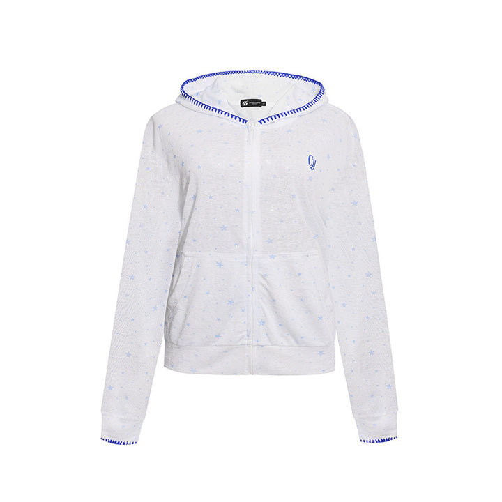 Damen Leichter Kapuzen-Zipcardigan mit Sternenallover und Ziernaht Echoarchiv