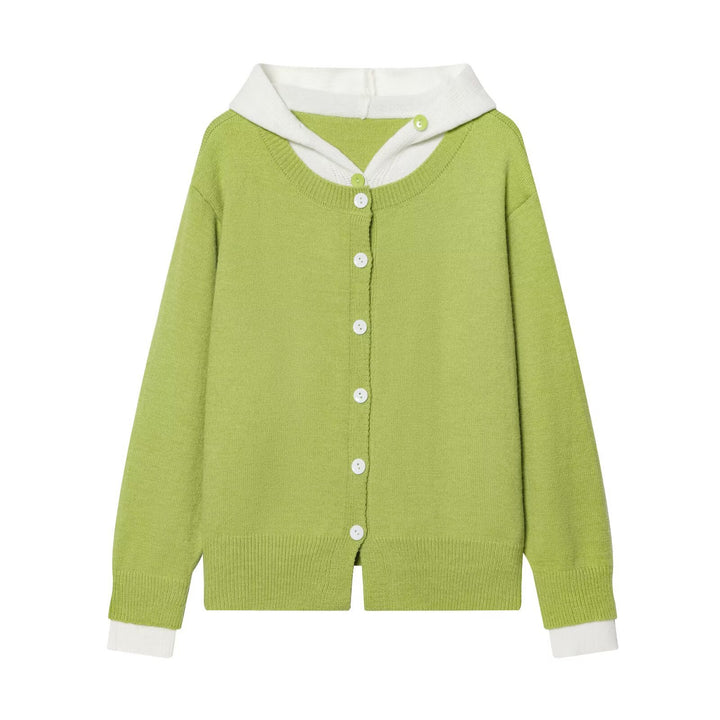 Damen Feinstrick-Cardigan mit Kapuze, Kontrastfutter und Knopfleiste Echo Archiv