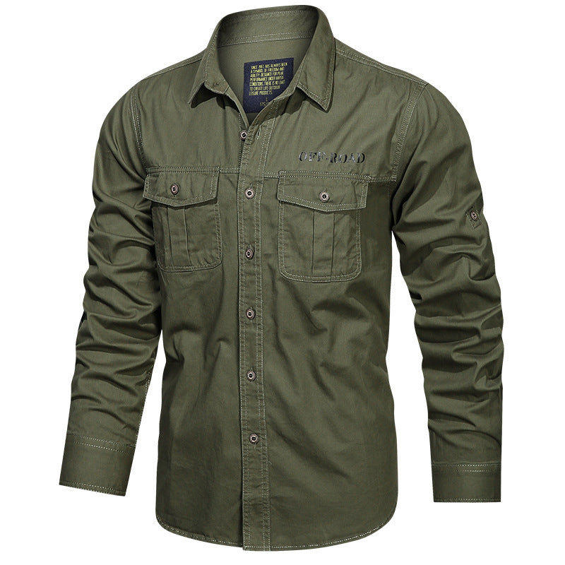 Herren Langarm-Utility-Canvas-Hemd mit Brusttaschen und OFF-ROAD-Print Echo Archiv