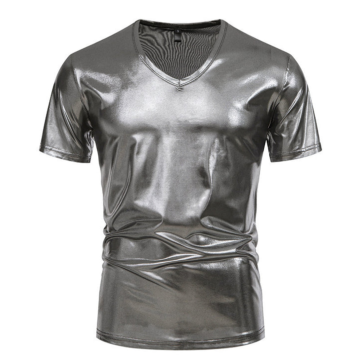 Herren Glänzendes V-Ausschnitt T-Shirt aus hochwertigem Stretchmaterial Echoarchiv