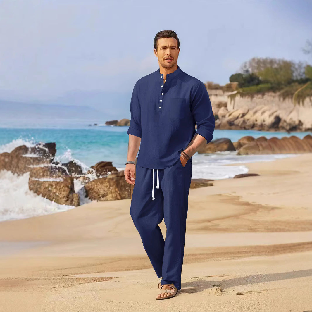 Herren entspannter Strandanzug mit modernem Stehkragen und praktischen Taschen Echoarchiv