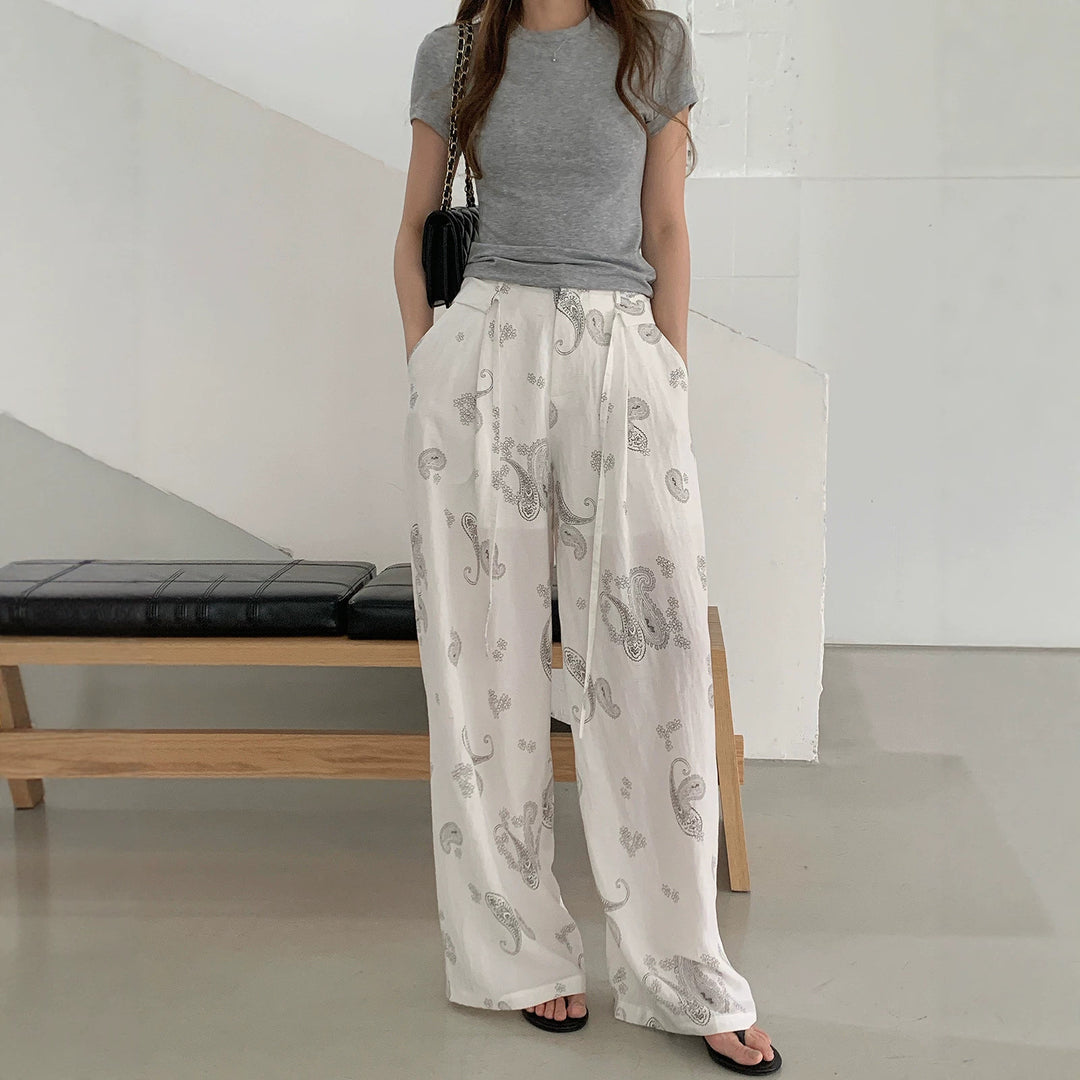 Damen Weite Leinenhose mit Paisleymuster Echo Archiv