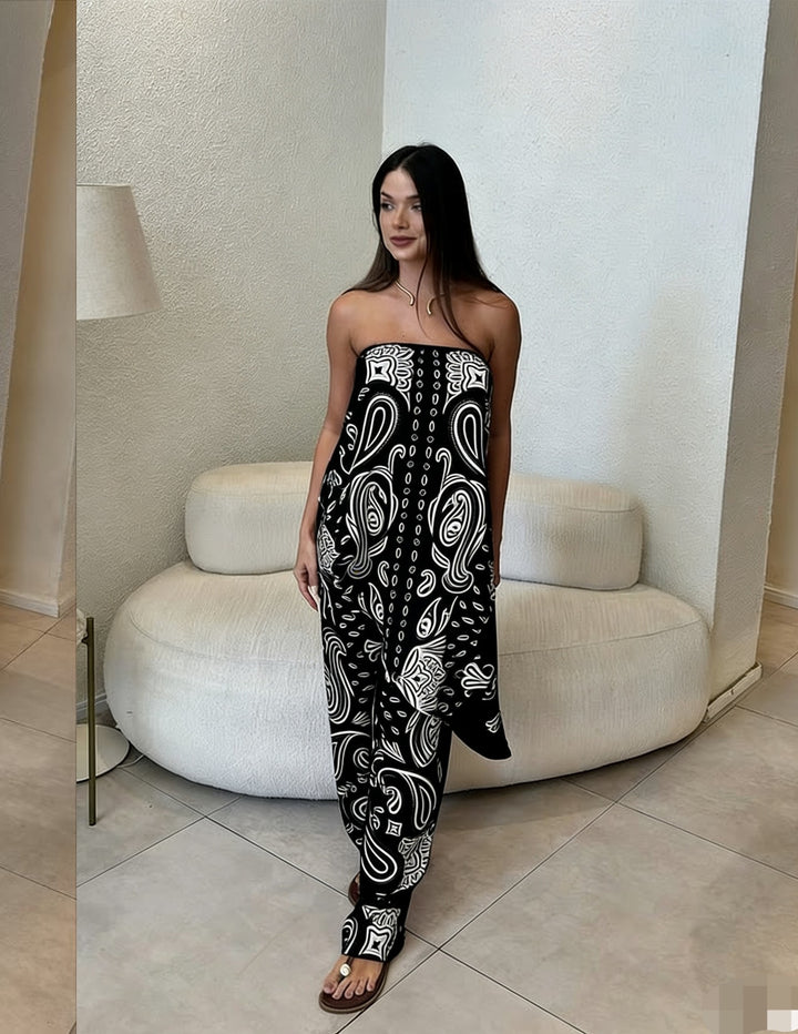 Damen lässiger Jumpsuit mit weitem Schnitt und stylischem Muster Echo Archiv