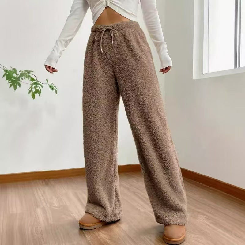 Damen nan hochtaillierte Teddyfleece-Loungehose mit weitem Bein, Kordelzug und seitlichen Eingrifftaschen Echo Archiv