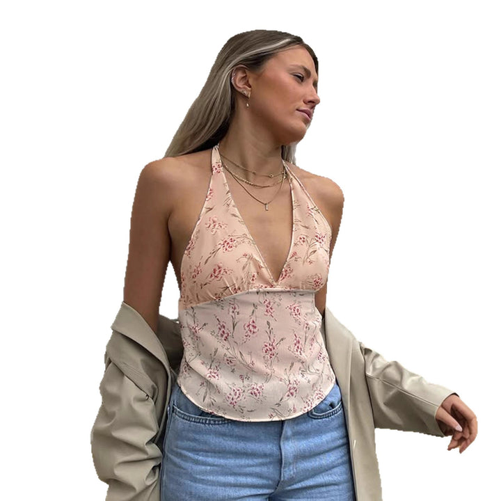 Damen Haltertop mit floralem Design und tiefem V-Ausschnitt Echo Archiv
