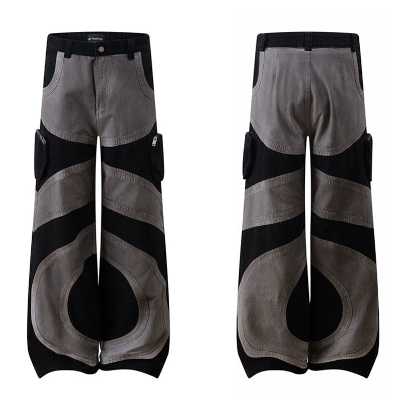Damen weite Patchwork-Cargo-Culottehose mit aufgesetzten Zipper-Taschen und kontrastnähten Echoarchiv