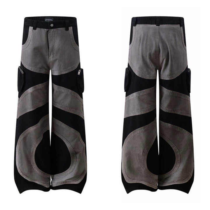 Damen weite Patchwork-Cargo-Culottehose mit aufgesetzten Zipper-Taschen und kontrastnähten Echoarchiv