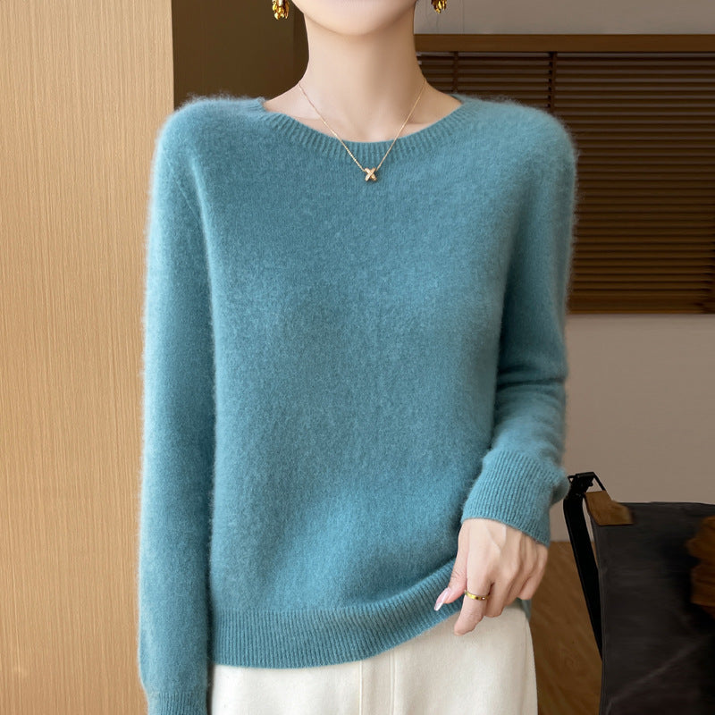 Damen Weicher Mohair‑Optik Rundhals‑Pullover mit feinem Rippsaum und leichter Oversize‑Passform Echoarchiv