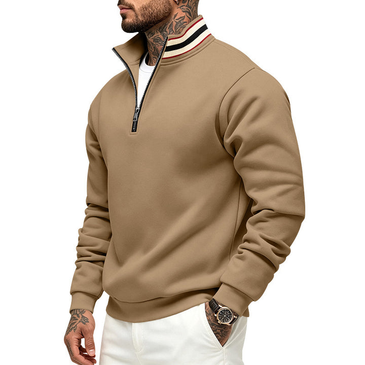 Herren Sweatshirt mit Halbreißverschluss und gestreiftem Stehkragen Echoarchiv