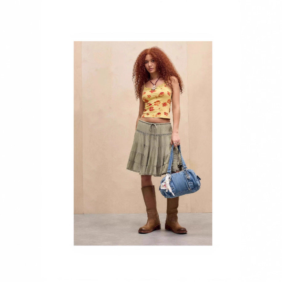 Damen florales Spaghetti-Top mit Spitzenrand Echo Archiv