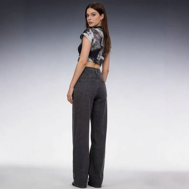 Damen Hoch taillierte weite Jeans mit raffinierten Nahtdetails Echo Archiv