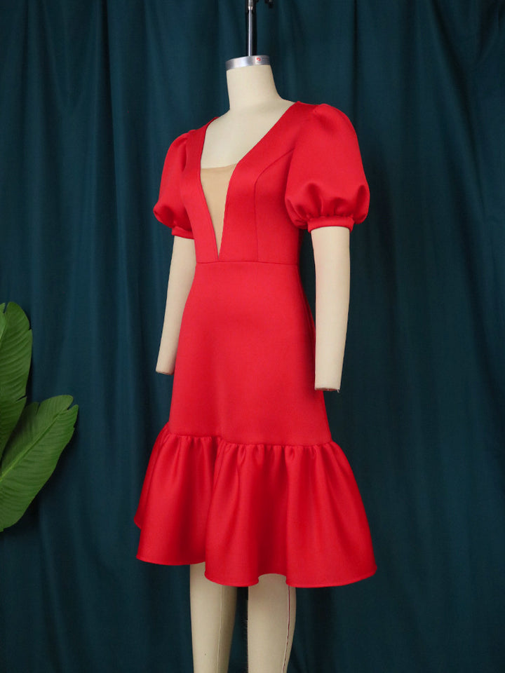 Damen elegantes Fit-and-Flare Kleid mit Puffärmeln Echo Archiv