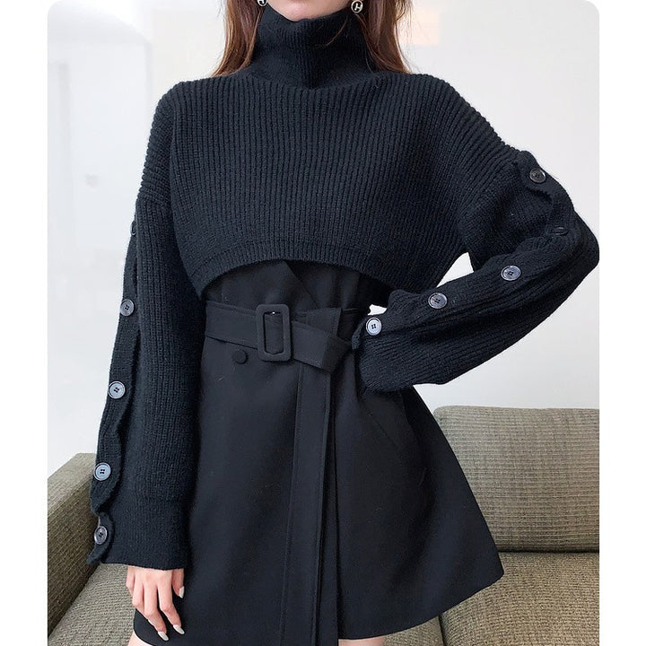 Damen Kurzgeschnittener Rollkragen-Bolero-Überwurf mit langen Ärmelknöpfen – Célinea