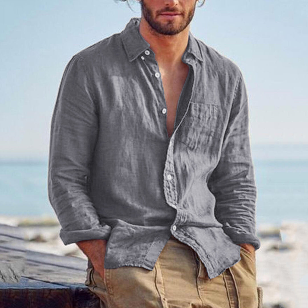 Herren nan Leinenhemd mit Brusttasche und lässiger Strandpassform Echo Archiv