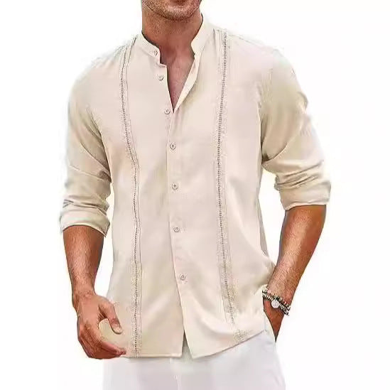 Herren Elegantes Langarmhemd mit Stehkragen und feinen Stickdetails Echoarchiv