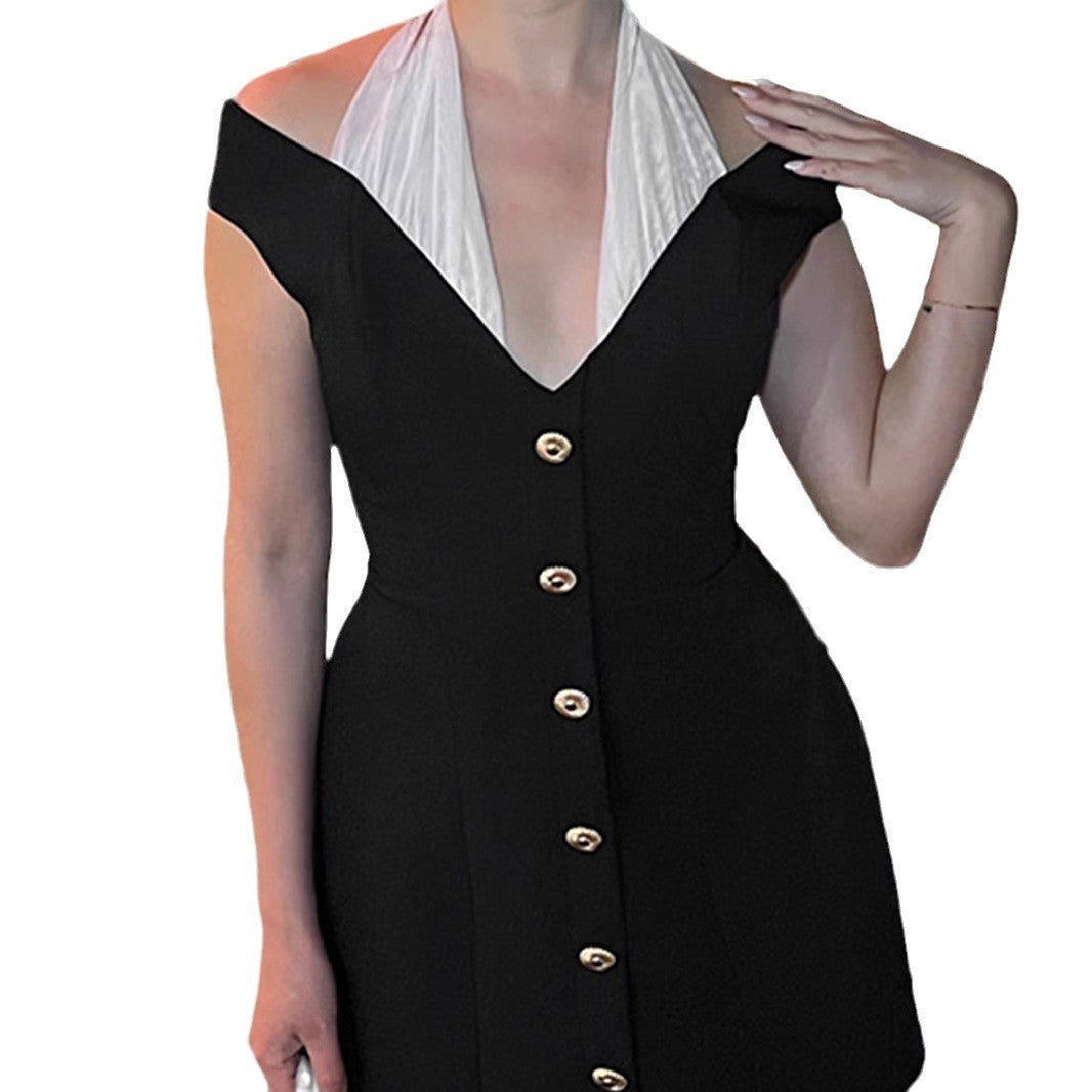 Damen Minikleid mit schickem trägerlosen Ausschnitt und eleganter Knopfverschluss Echo Archiv
