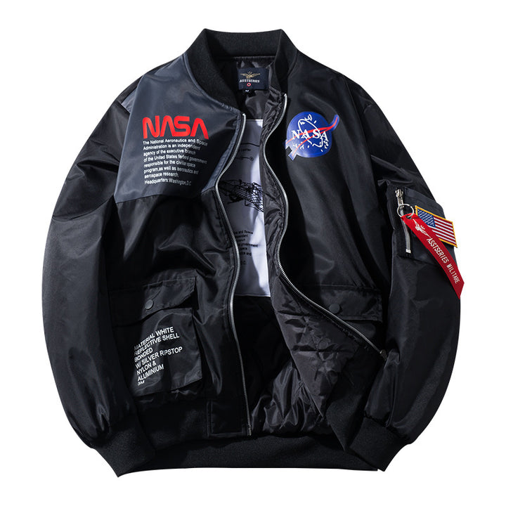 Herren Modische Bomberjacke mit authentischen NASA-Patches