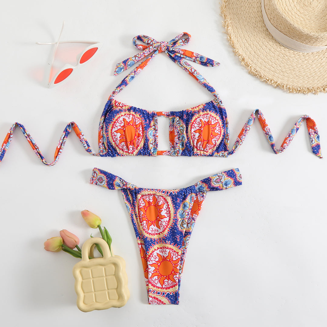 Damen Bikini-Set mit verspieltem Rückendetail und floralem Muster Echo Archiv