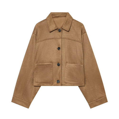 Damen Boxy‑Jacke in Veloursoptik mit aufgesetzten Taschen Echo Archiv