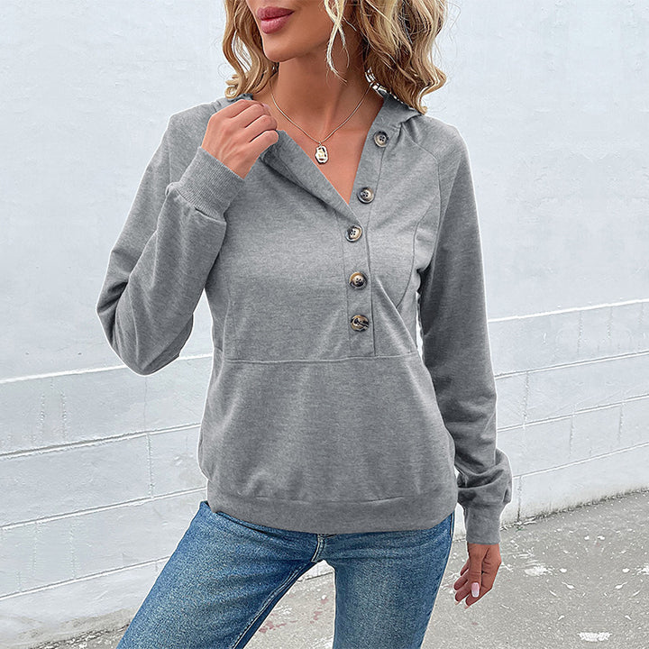 Damen Kapuzenpullover mit asymmetrischer Knopfleiste und Raglanärmeln Echoarchiv