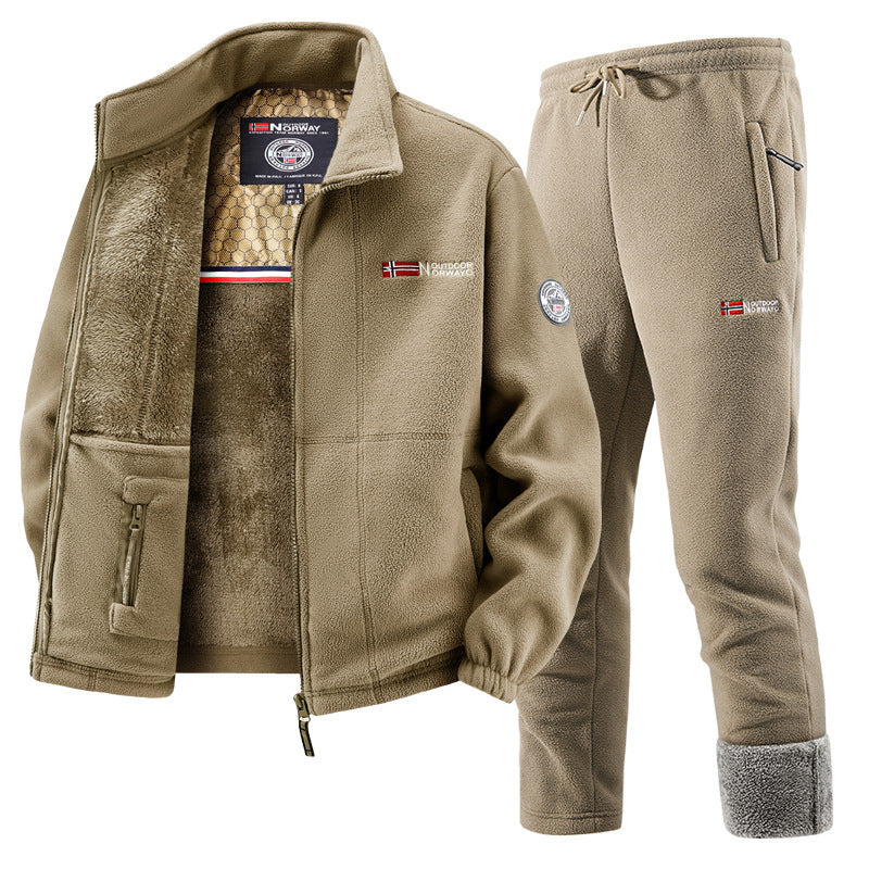 Herren Thermo-Fleece-Set mit Kapuzenjacke, Sherpa-gefüttert und elastischer Jogginghose – Marzano