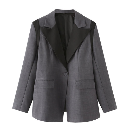 Damen nan weitgeschnittener Blazer mit kontrastierendem Revers, einreihiger Knopfleiste und Pattentaschen Echo Archiv