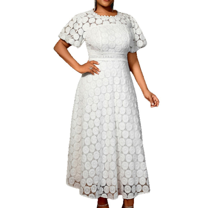 Damen Midi-Kleid mit eleganter Spitzenapplikation und Puffärmeln Echo Archiv