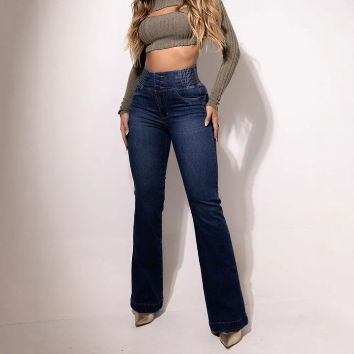 Damen nan hochtaillierte Stretch Flared Hose mit breitem Komfortbund und figurformenden Nähten Echo Archiv