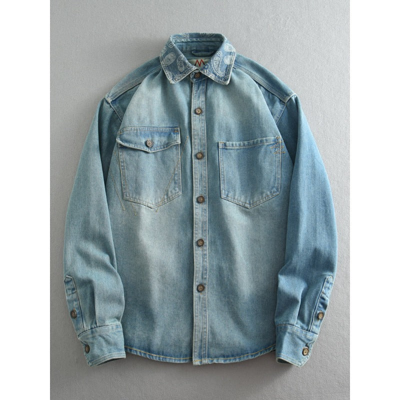 Unisex Overshirt aus gewaschenem Denim mit Relaxed‑Schnitt und Pattentaschen Echoarchiv