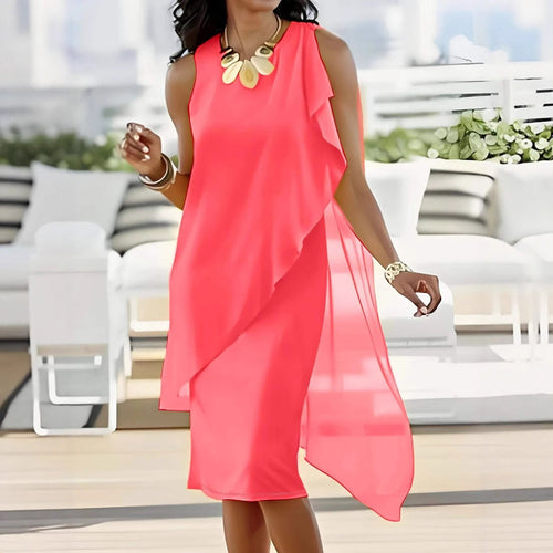 Damen asymmetrisches Chiffonkleid mit fließendem Schnitt Echoarchiv