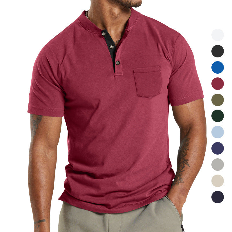 Herren Kurzarm-Henley-T-Shirt mit praktischer Brusttasche und modernem Kragen Echoarchiv