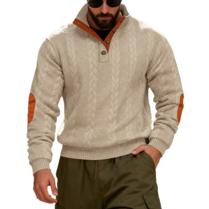 Herren strukturierter Pullover mit hohen Kragen und Druckknopfdetails Echoarchiv