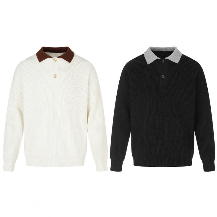 Herren Feinstrick-Polo mit Henley‑Knopfleiste und kontrastierendem Polokragen Echo Archiv