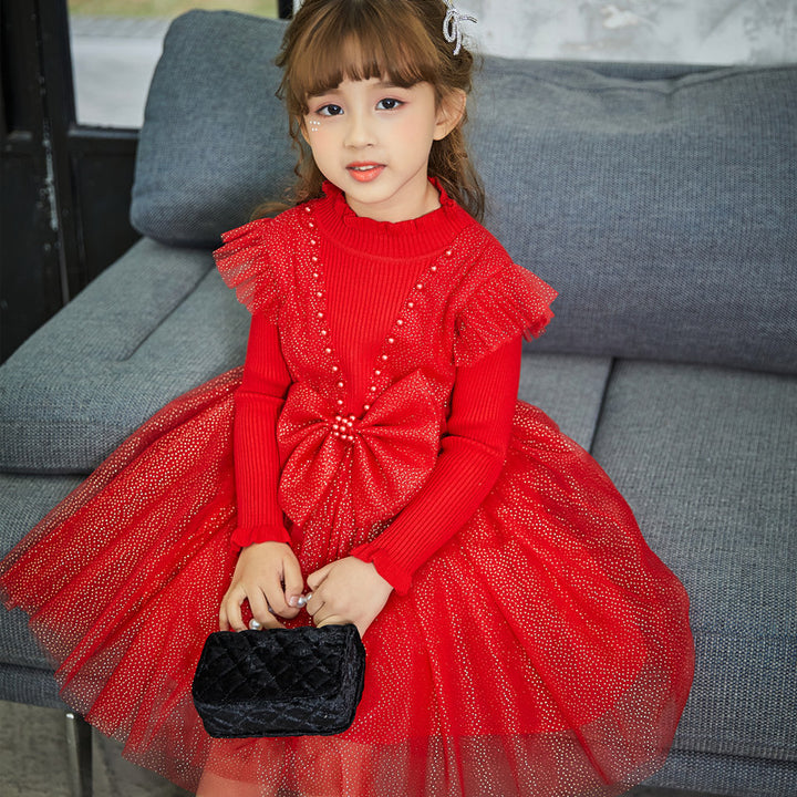 Mädchen Festliches Tüllkleid mit Pailletten und Schleifendetail Echo Archiv