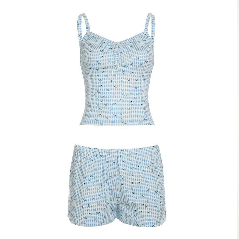 Damen luftiges Schlafanzug-Set mit charmantem Blumendruck und verstellbaren Trägern Echo Archiv