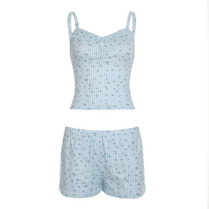 Damen luftiges Schlafanzug-Set mit charmantem Blumendruck und verstellbaren Trägern Echo Archiv