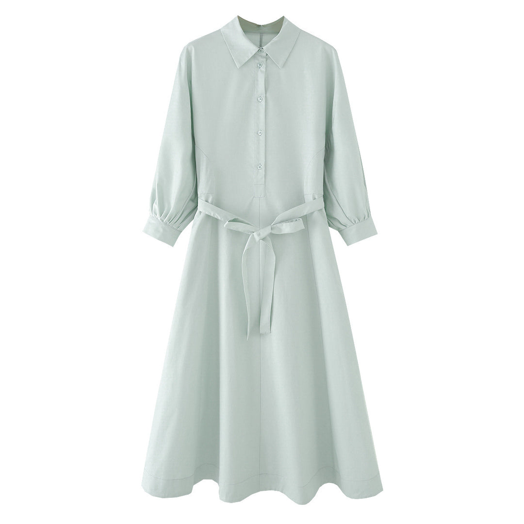 Damen Hemdblusenkleid mit ausgestellt-gebogtem Rock, 3/4-Ärmeln und Taillengürtel Echo Archiv