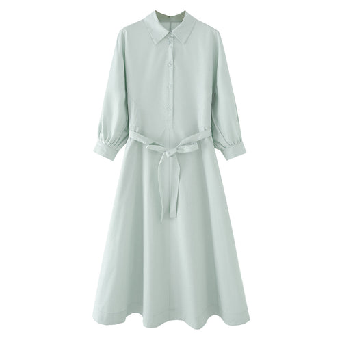 Damen Hemdblusenkleid mit ausgestellt-gebogtem Rock, 3/4-Ärmeln und Taillengürtel Echo Archiv