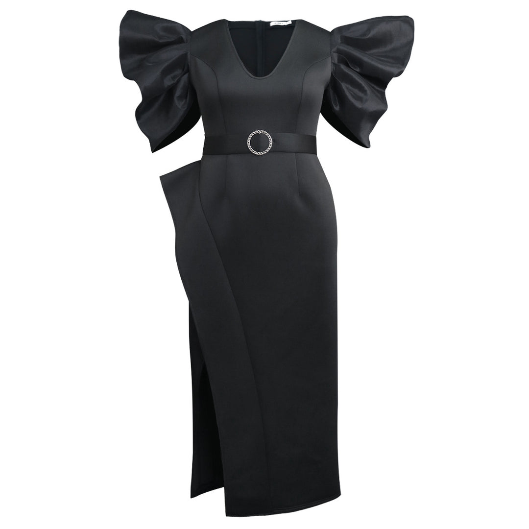 Damen Elegantes Abendkleid mit voluminösen Puffärmeln und einem stilvollen Gürtel Echo Archiv