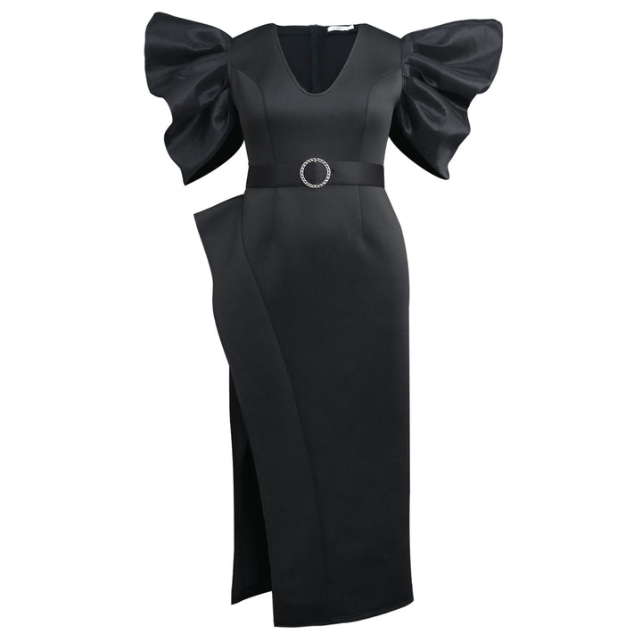 Damen Elegantes Abendkleid mit voluminösen Puffärmeln und einem stilvollen Gürtel Echo Archiv