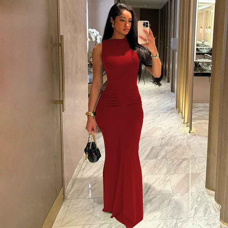 Damen Elegantes Maxikleid mit seitlichen Rüschendetails und figurbetontem Schnitt Echo Archiv
