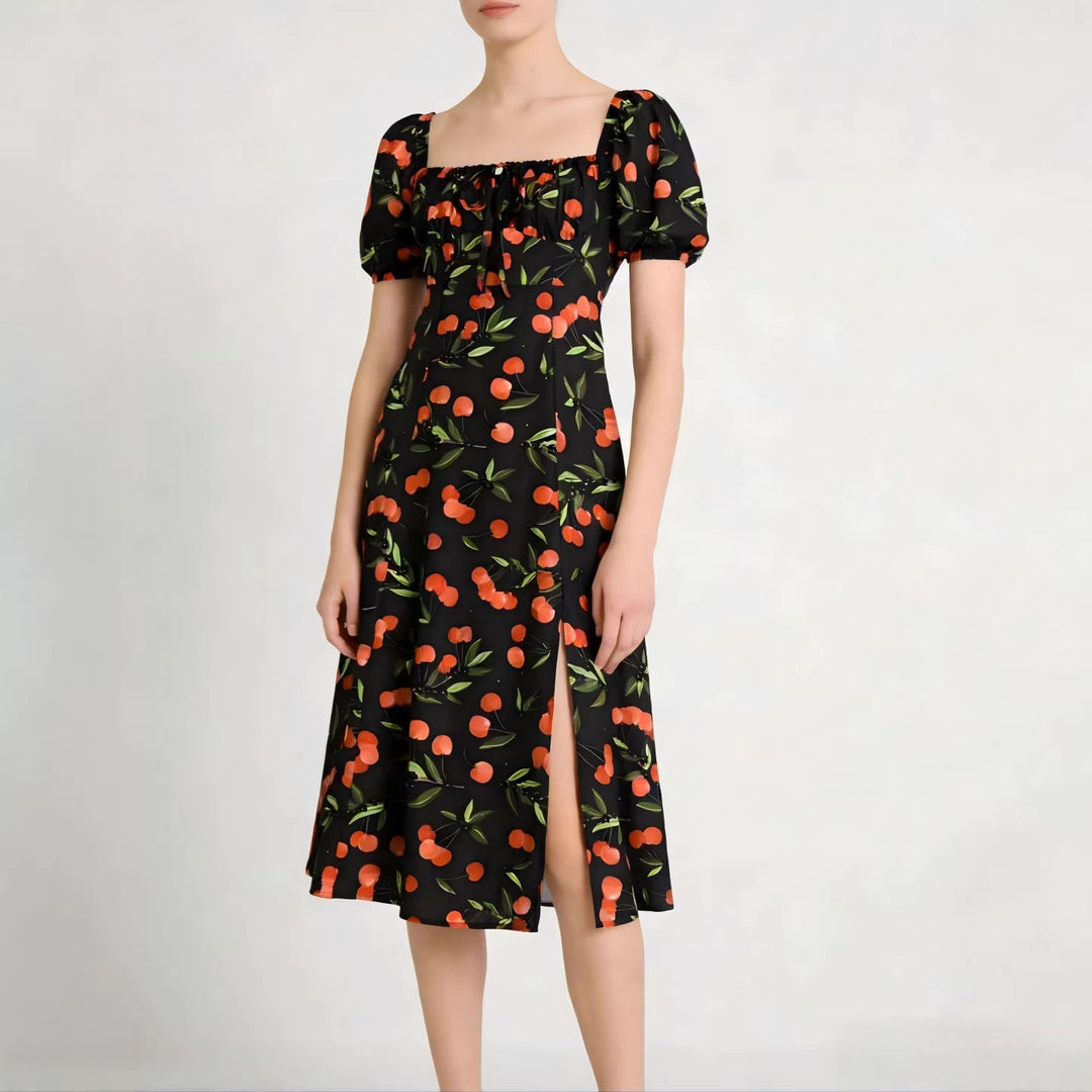 Damen Maxikleid mit pflanzlichem Muster und raffiniertem Schlitz Echo Archiv
