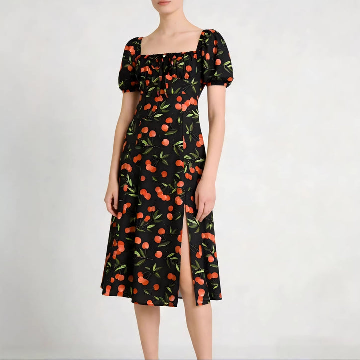 Damen Maxikleid mit pflanzlichem Muster und raffiniertem Schlitz Echo Archiv