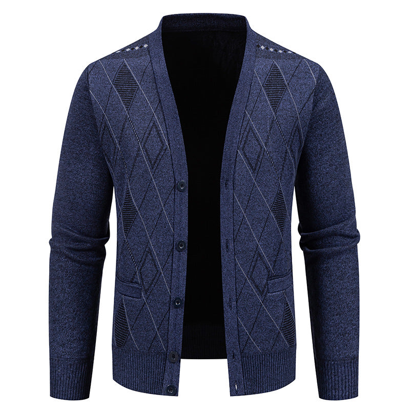 Herren stylische Strickjacke mit V-Ausschnitt und strukturiertem Muster Echoarchiv