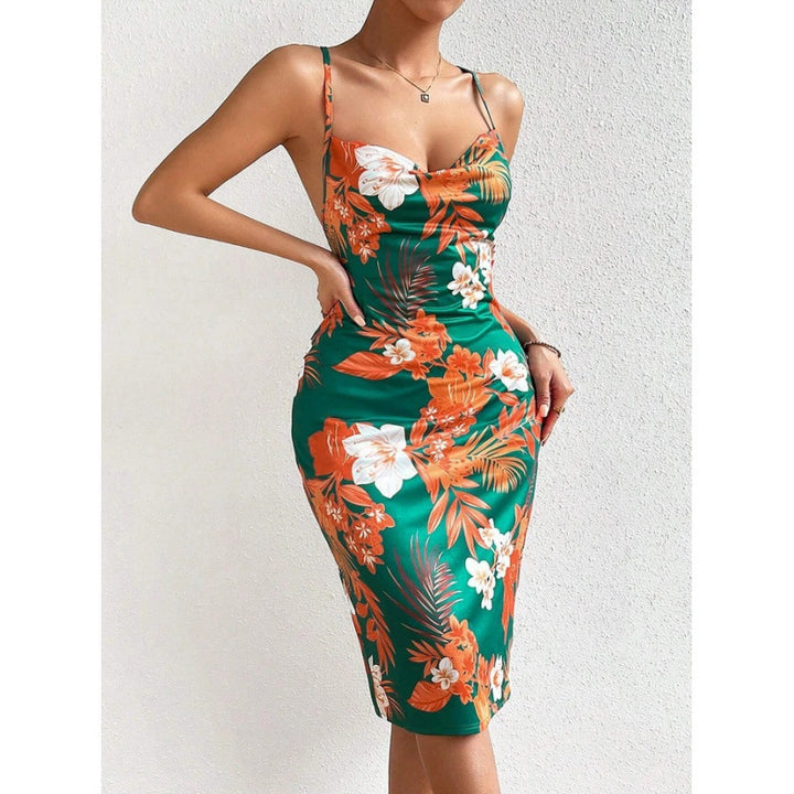 Damen Sommerliches Etuikleid mit floralem Design und Spaghetti-Trägern Echo Archiv