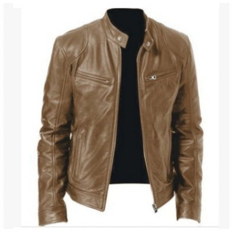 Herren nan schlanke Echtleder-Bikerjacke mit Stehkragen, zwei Brust-Reißverschlusstaschen und geradliniger Silhouette Echo Archiv